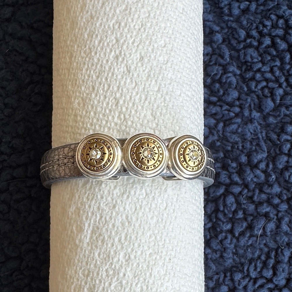 Brighton Mosaic Two Tone Leather Disc Cuff Bracelet